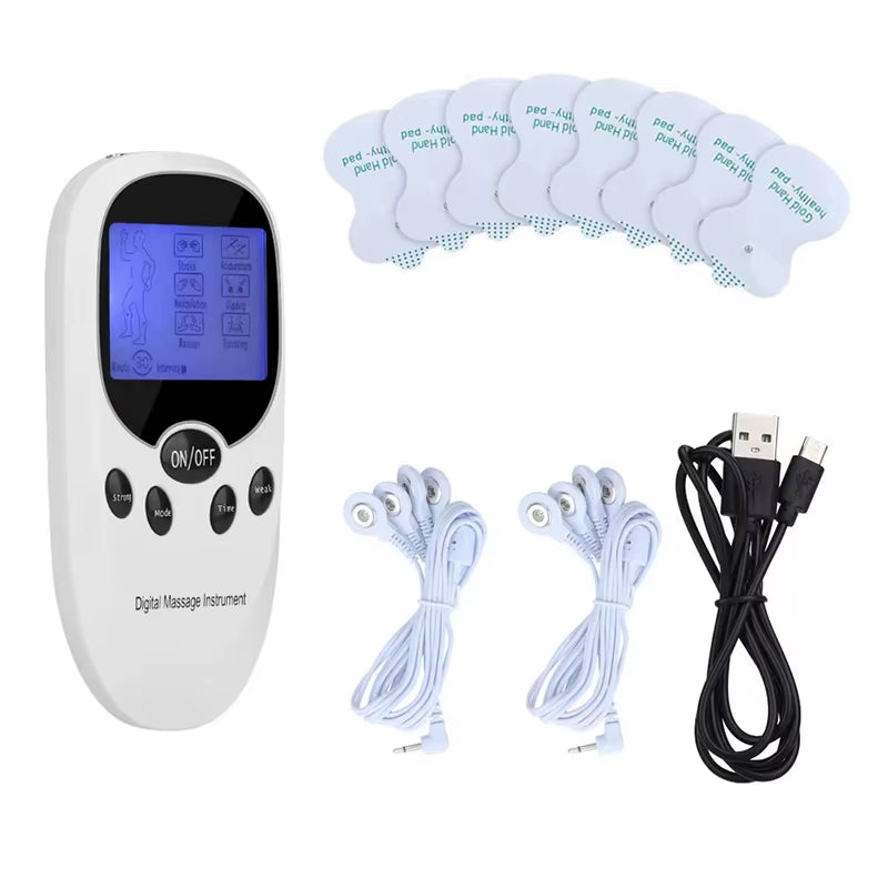 Dual Channel Electric TENS Physiotherapy Massager Relax Muscle Stimulator + 8 Gel Electrode Pads Health Care