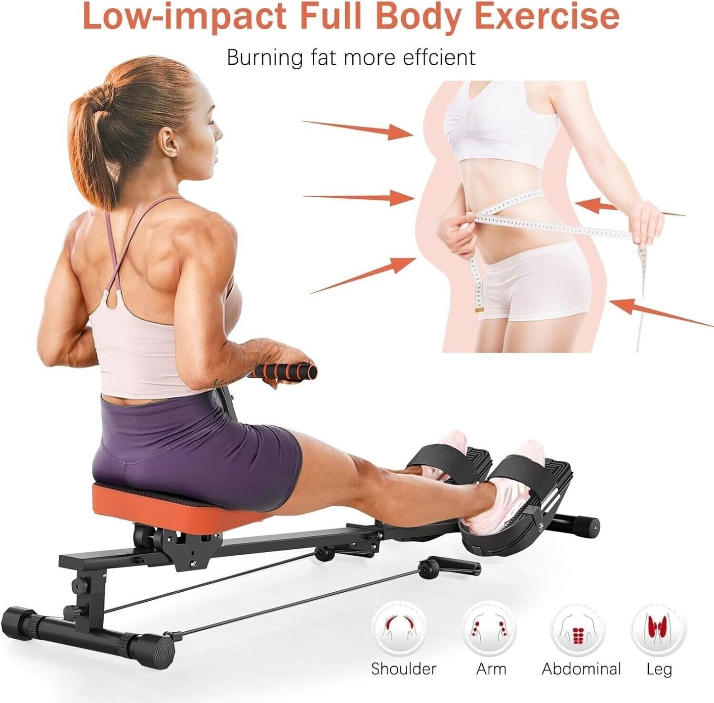 12-Level Resistance Fitness Rowing Machine – Home Cardio Rower Trainer for Full-Body Workout