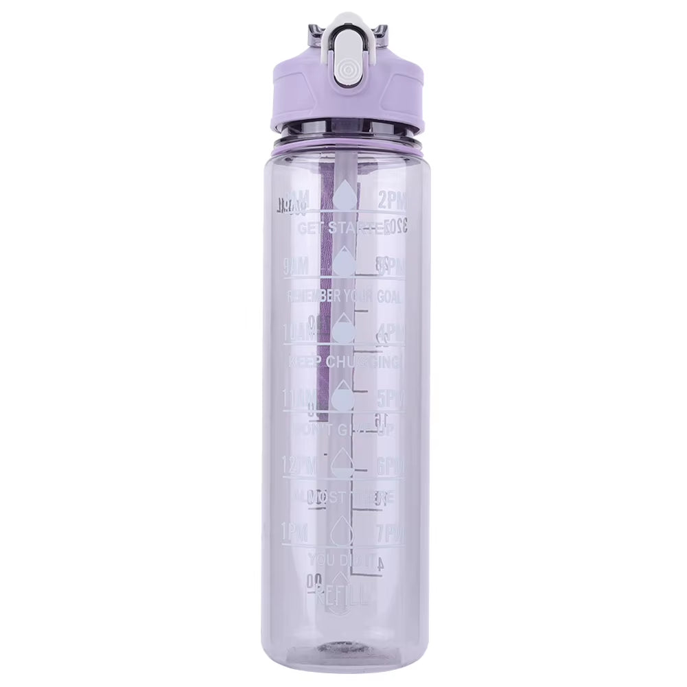 800Ml Sports Water Bottle with Straw & Handle Outdoor Travel Bottle Leakproof Motivational Drinking Bottle for Boys Girls
