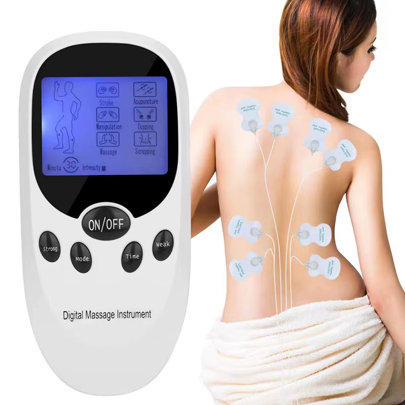 Dual Channel Electric TENS Physiotherapy Massager Relax Muscle Stimulator + 8 Gel Electrode Pads Health Care