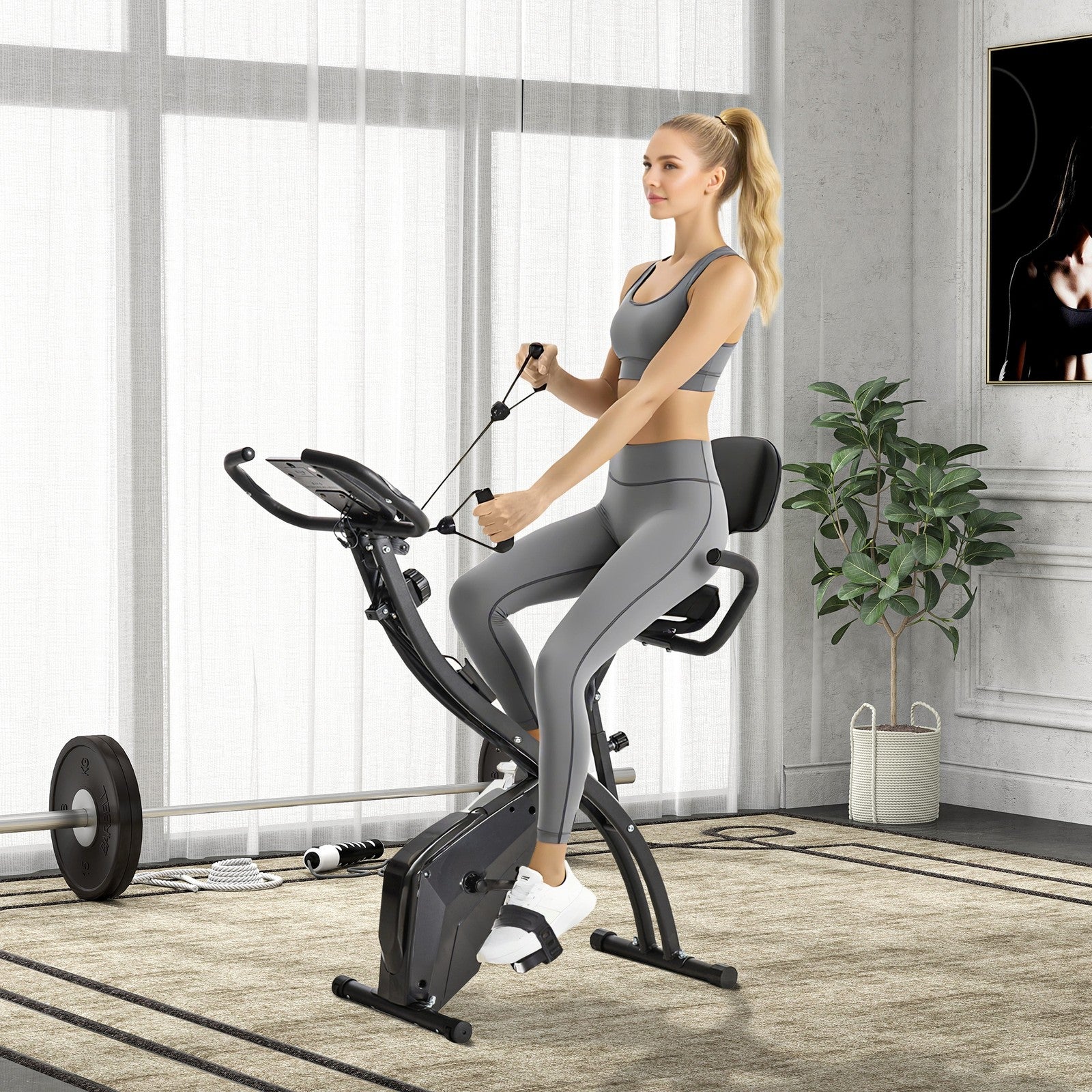 2-in-1 Folding Exercise Bike with Resistance Bands | Upright & Recumbent Cycling Machine for Home Gym