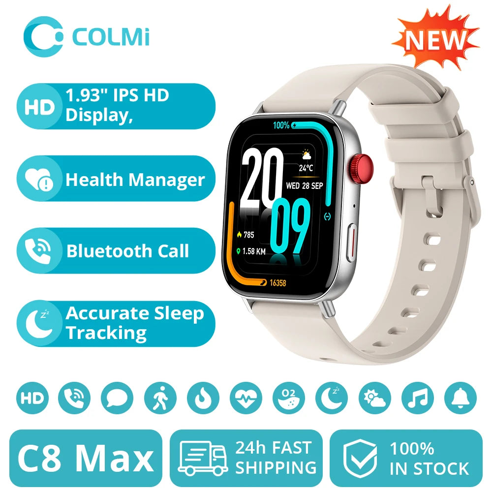New  C8 Max Voice Calling Smart Watch 1.93" Large HD Color Display Health and Fitness Tracking Smartwatch for Men and Women