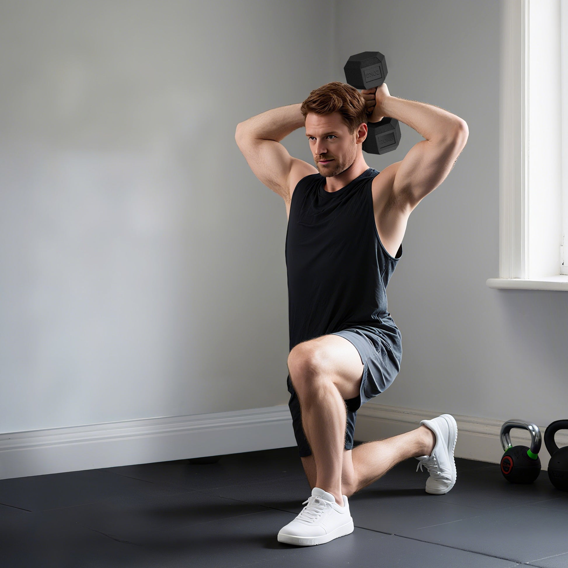 Single Rubber Hex Dumbbell Encased Ergo Weights Home Exercise Gym Fitness