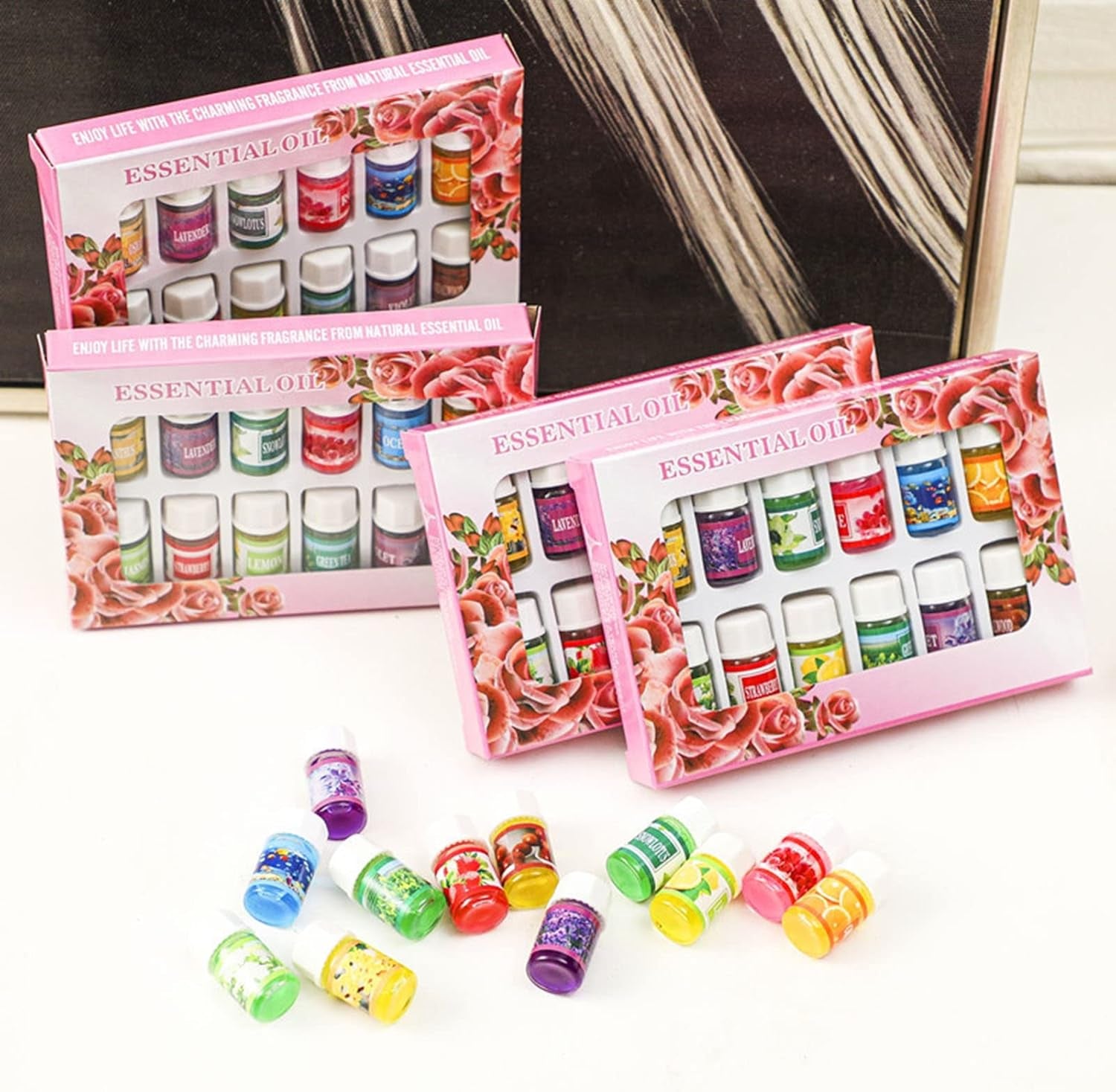 Essential Oils Set of 6/12 X 3Ml for Aromatherapy Bath Spa Diffuser Fragrance Relaxing Scent, Pure, Natural, Vegan Oils Including Rose, Lemon, Jasmine, Lavender, Sweet Orange, Tea Tree 6Pcs