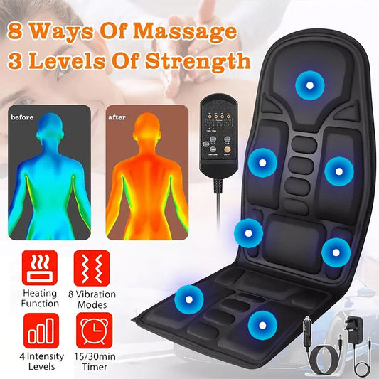 Full Back Massage Cushion with Heat – Car & Home Seat Massager Pad