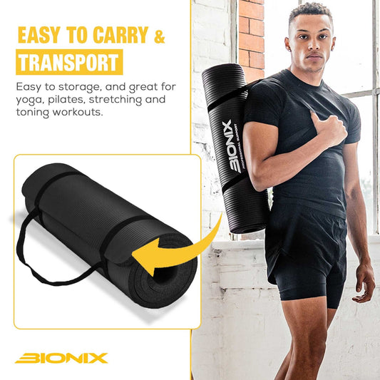 183X60 Yoga Mat 10Mm Thick Non Slip Fitness Exercise Pilates Gym Carry Strap NBR