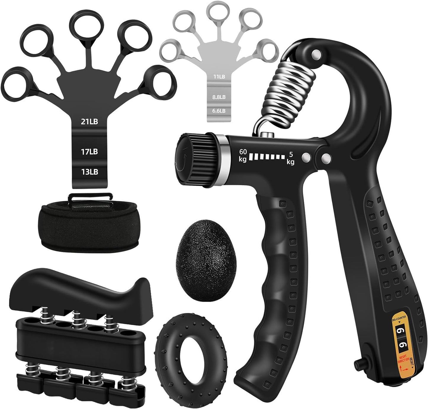 5-Piece Grip Strength Trainer Kit — Adjustable Hand & Forearm Workout Set