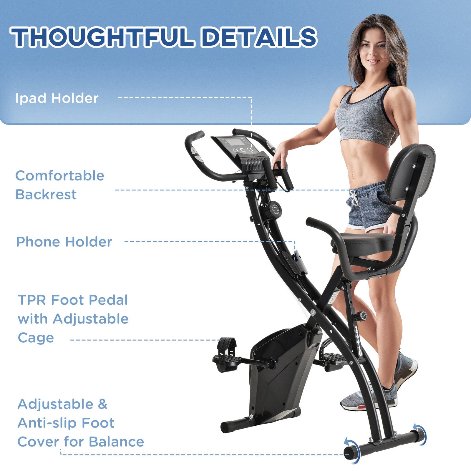 2-in-1 Folding Exercise Bike with Resistance Bands | Upright & Recumbent Cycling Machine for Home Gym