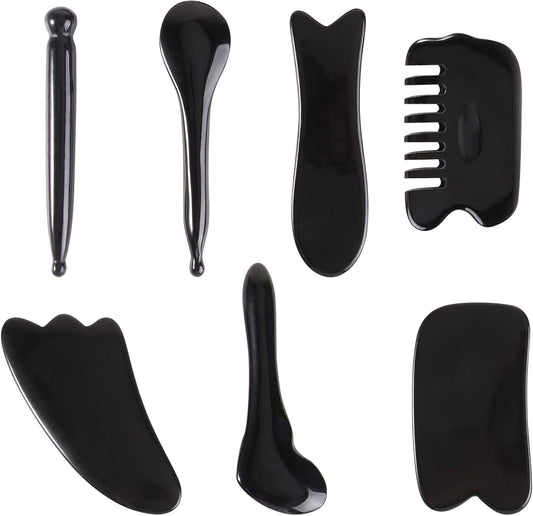 1Set Beeswax Set Practical Scraping Tools for Facial Circulation Anti-Aging Muscle Relief Smooth Design for Skincare and Wellness Black