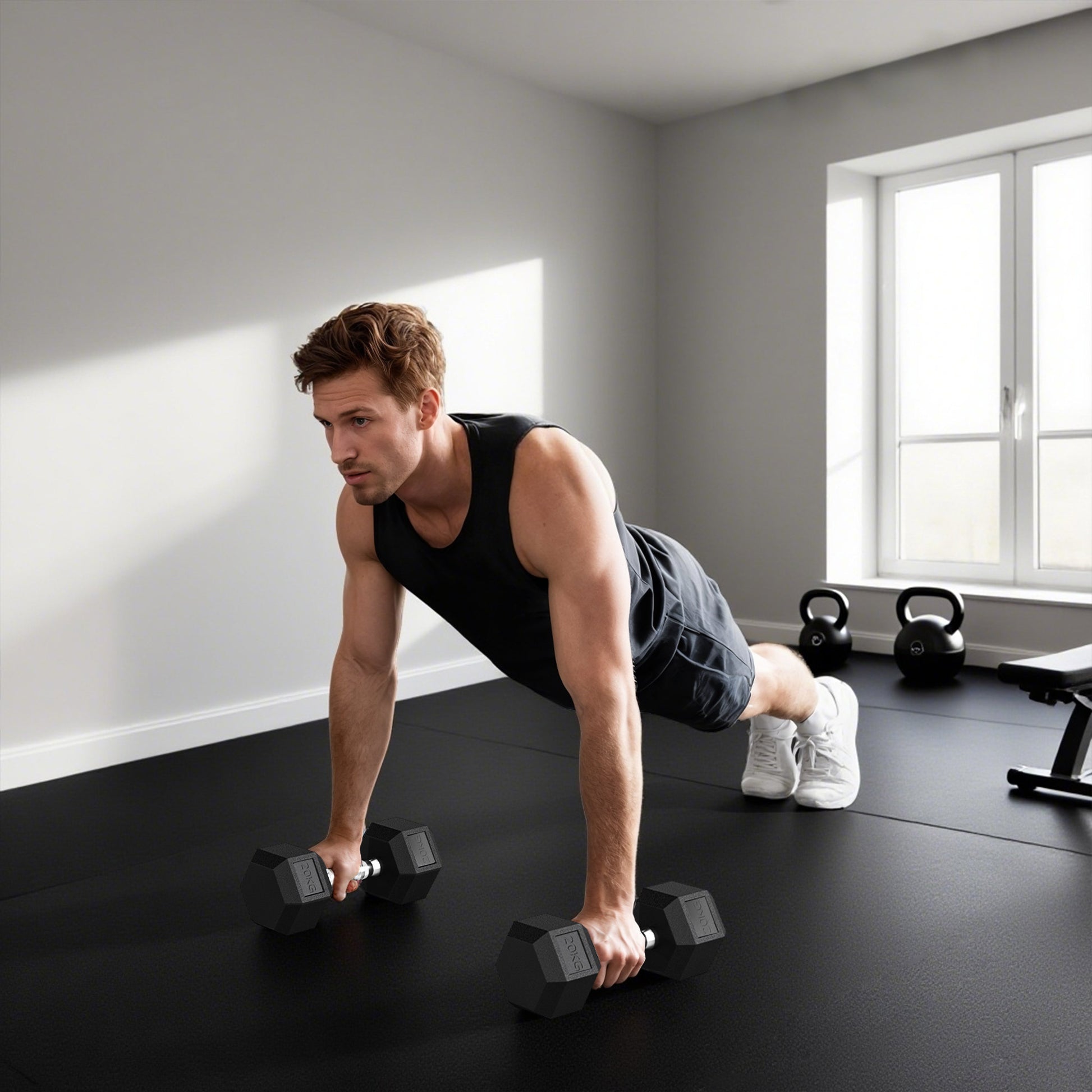 Single Rubber Hex Dumbbell Encased Ergo Weights Home Exercise Gym Fitness