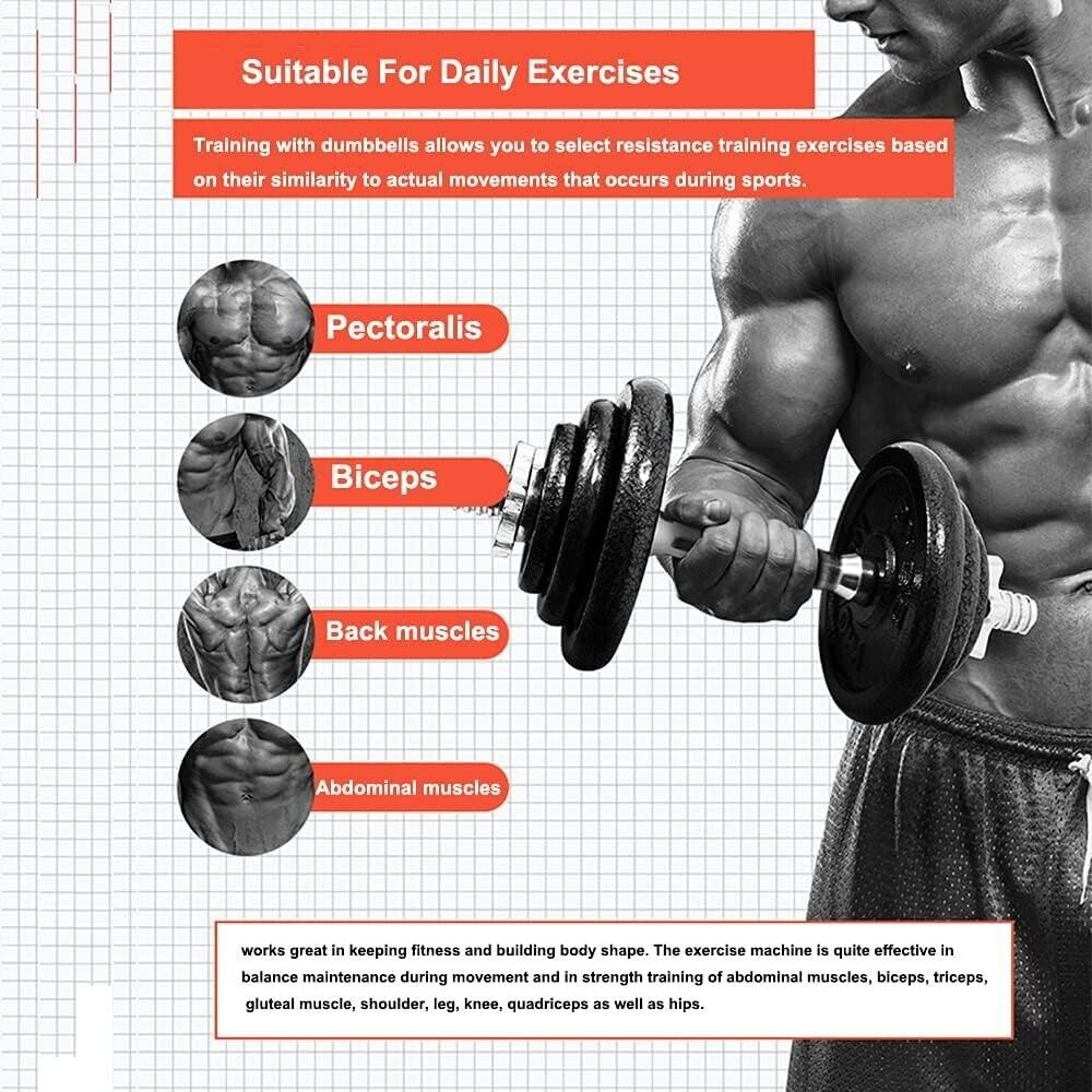 20KG Adjustable Dumbbells Pair Cast Iron Weights Set Gym Fitness Barbell