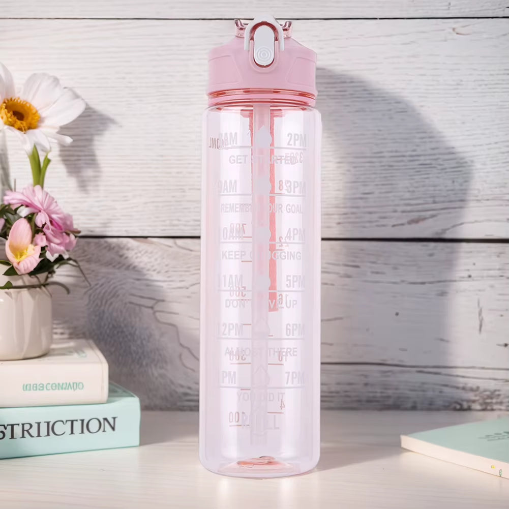 800Ml Sports Water Bottle with Straw & Handle Outdoor Travel Bottle Leakproof Motivational Drinking Bottle for Boys Girls