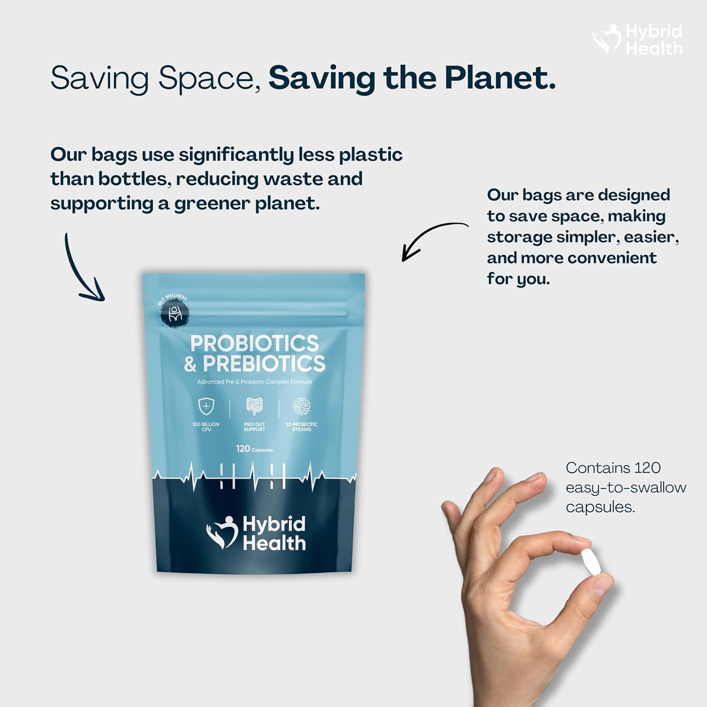 Probiotics & Prebiotics Complex | 120 Vegan Capsules | 100 Billion CFU | Advanced Strength Probiotics with 20 Diverse Strains | Pre & Probiotic for Women and Men