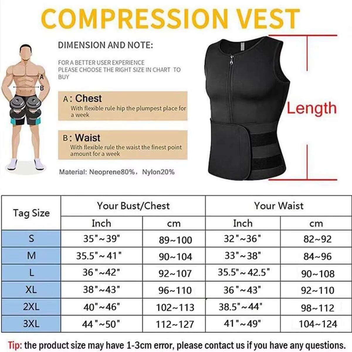Men’s Compression Sauna Vest with Waist Support – Neoprene Workout Tank