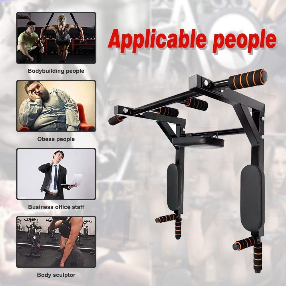 Heavy-Duty Wall Mounted Pull Up Bar & Dip Station – Multi-Gym Home Workout Tower