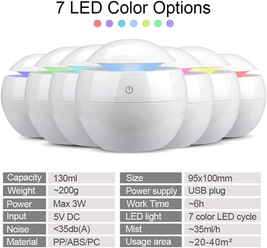 Portable Air Humidifier LED Night Light Essential Oil Diffuser Ultrasonic USB Diffuser Oil Diffuser Aromatherapy Black