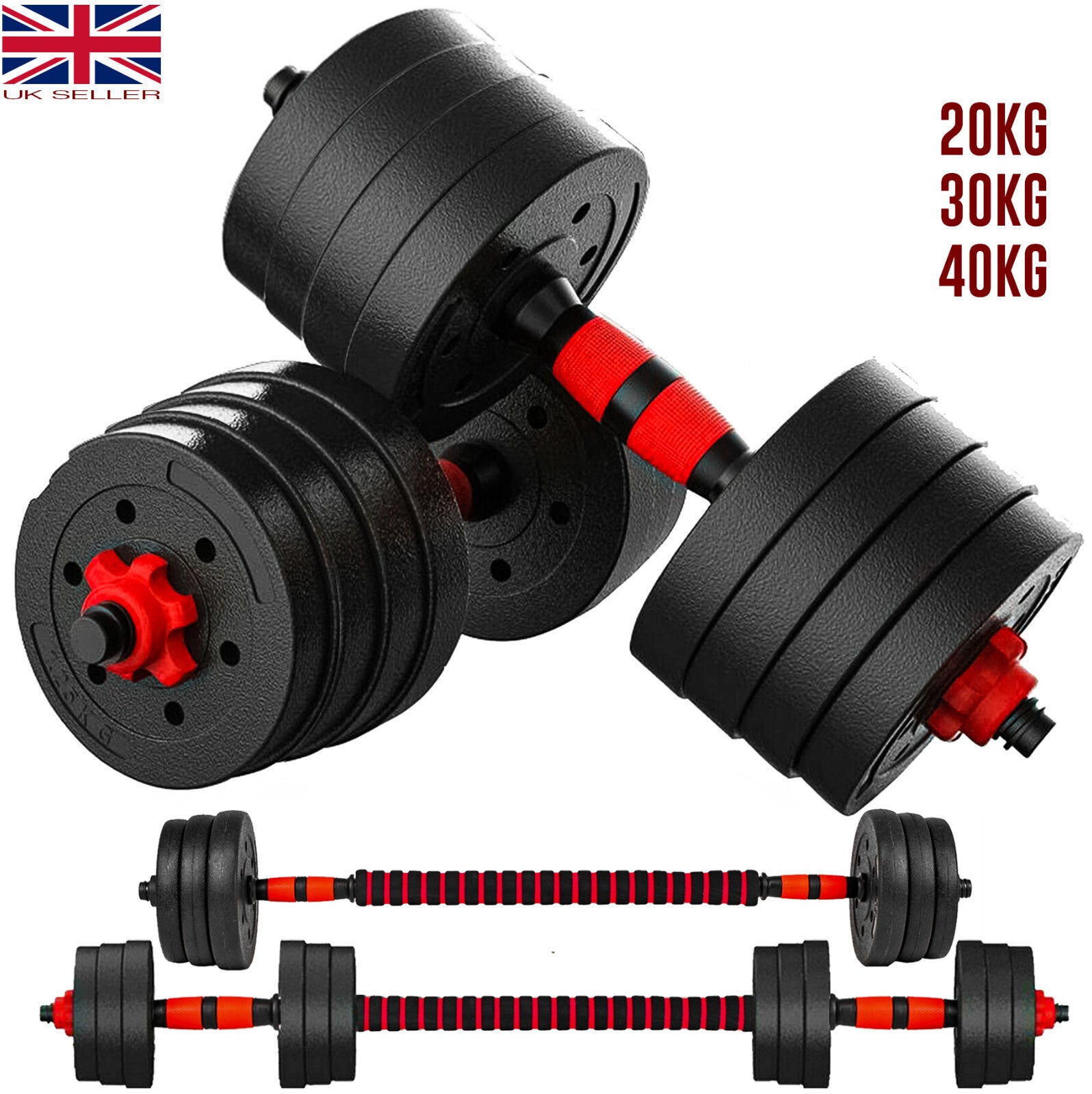 15/20/30/40 Kg Dumbbell Barbell Weight Set Pair Hand Weights Gym Fitness Workout