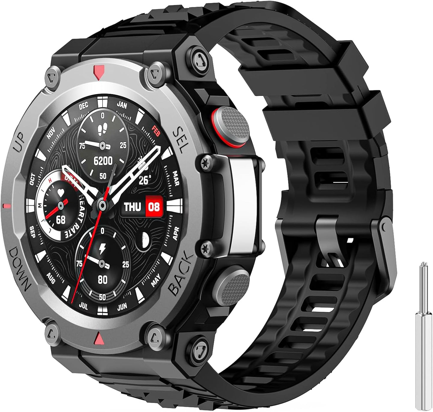 Sports Band Compatible with T-Rex 3 Smartwatch, Soft Silicone Adjustable Watch Band, Skin-Friendly Strap for T-Rex 3 with 1 Install Tool