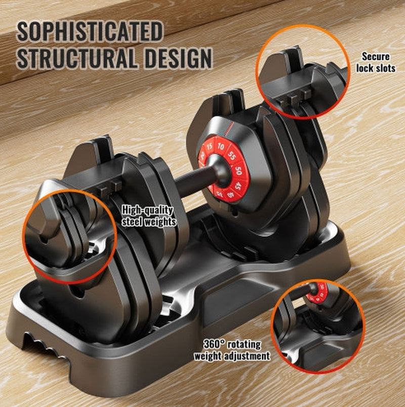 Adjustable Dumbbell Set, 10 in 1 Free Dumbbell for Men and Women, Black Dumbbell for Home Gym, Full Body Workout Fitness, Fast Adjust by Turning Handle 10 Gears55 LB