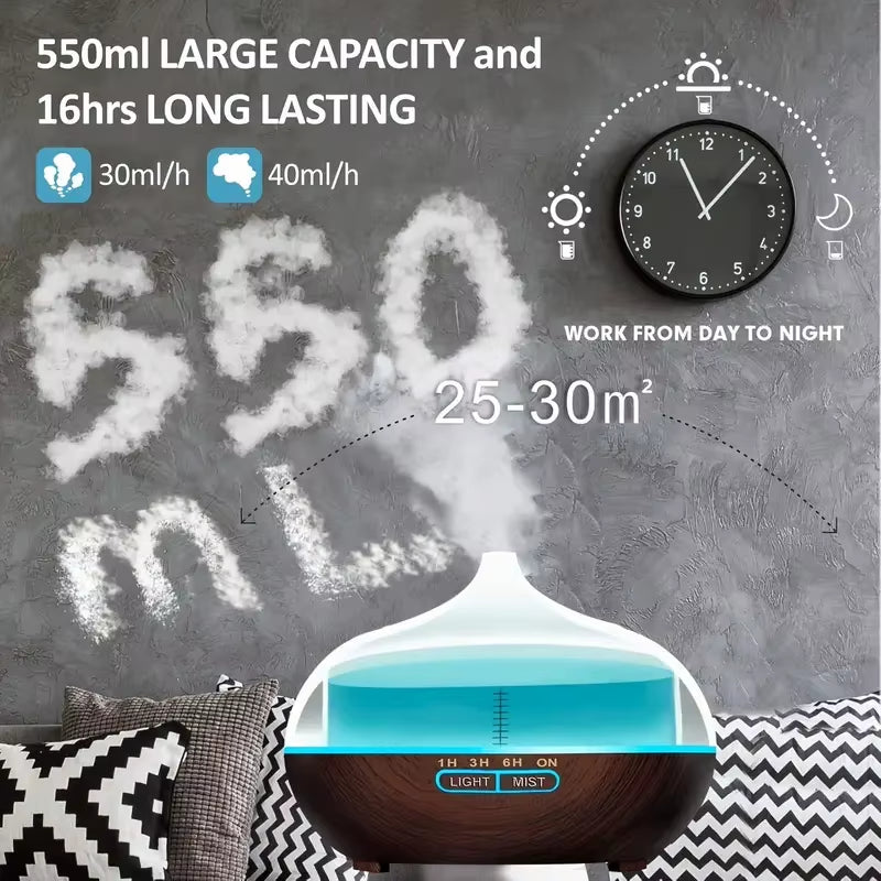 18.6Oz Ultrasonic Aromatherapy Diffuser with 8 Color LED Lights, 4 Timer Modes, Auto Shut-Off, Perfect for Home, Office, Bedroom