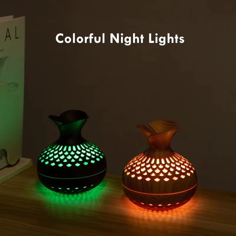 300Ml USB Air Humidifier Mini Humidifier Desktop Humidifier Hollow Vase Shape Humidifier with Colorful Night Lights