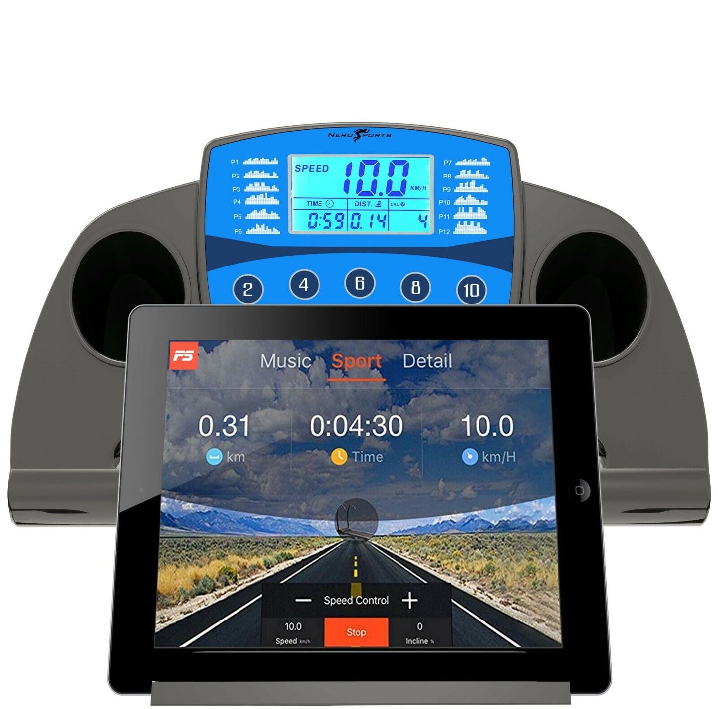 TREADMILL Running Machine Folding Electric BLUETOOTH ADJUSTABLE INCLINE NERO PRO