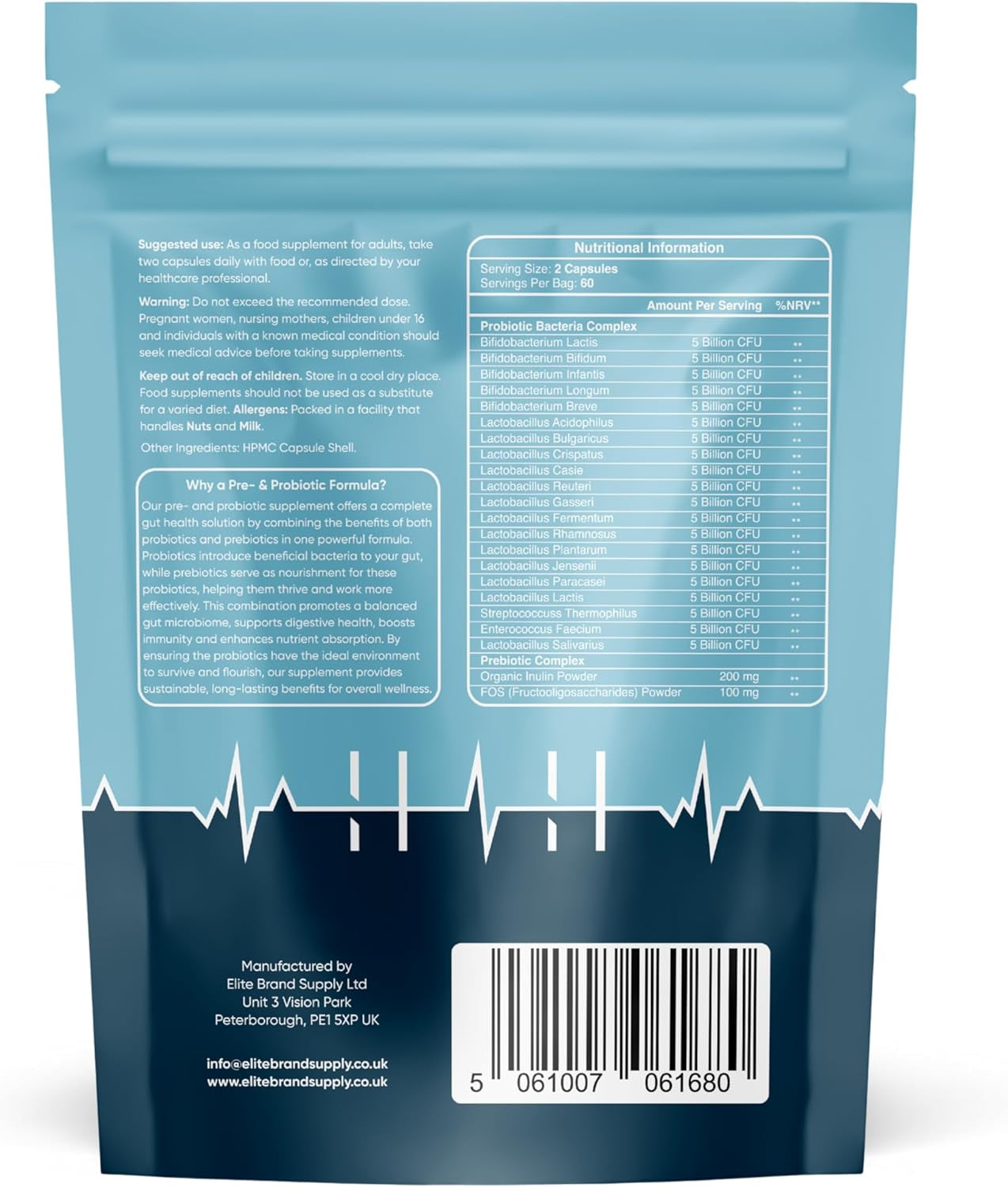 Probiotics & Prebiotics Complex | 120 Vegan Capsules | 100 Billion CFU | Advanced Strength Probiotics with 20 Diverse Strains | Pre & Probiotic for Women and Men