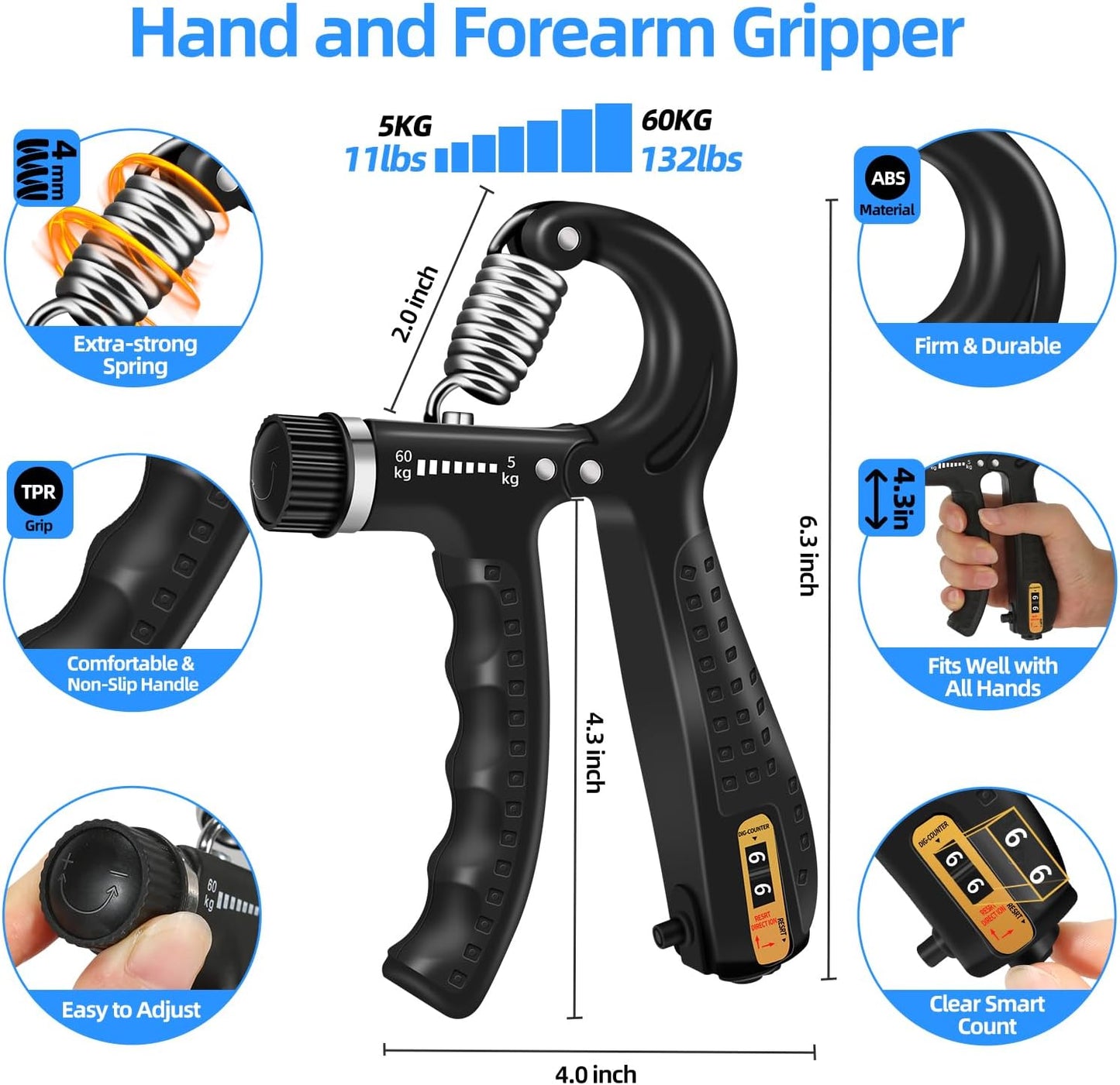 5-Piece Grip Strength Trainer Kit — Adjustable Hand & Forearm Workout Set