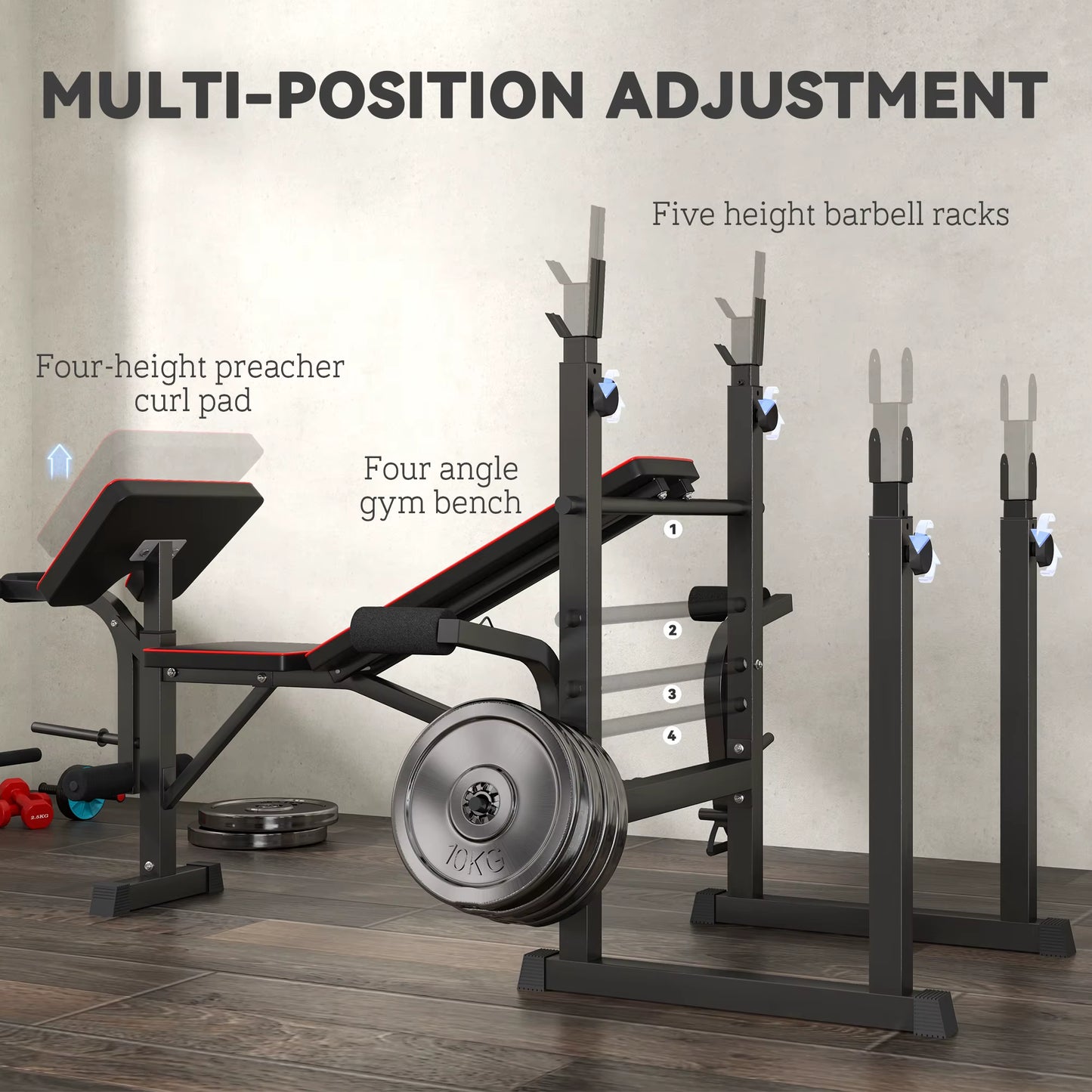 Adjustable Weight Bench with Bench Press Rack & Preacher Curl – Full Body Home Gym Station