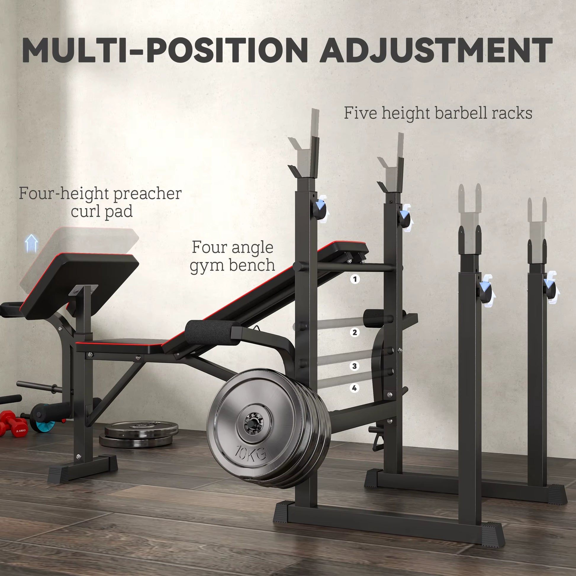 Adjustable Weight Bench with Bench Press Rack & Preacher Curl – Full Body Home Gym Station