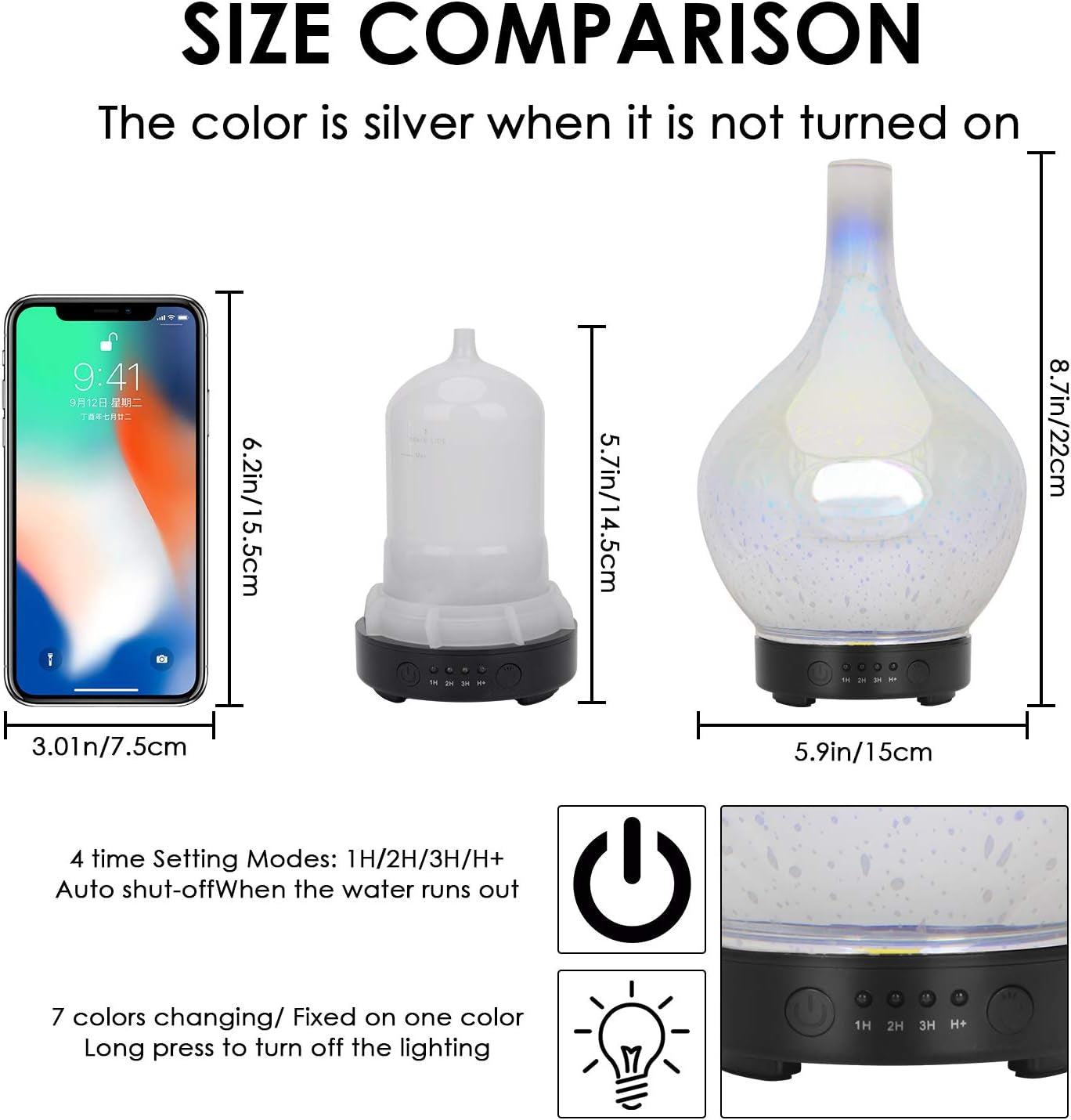 3D Glass Essential Oil Diffuser – 120ml Aroma Mist Humidifier with Color LED Lights