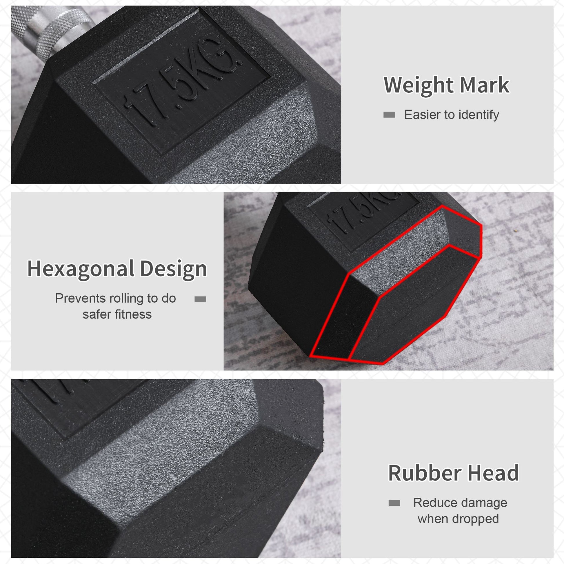 Single Rubber Hex Dumbbell Encased Ergo Weights Home Exercise Gym Fitness