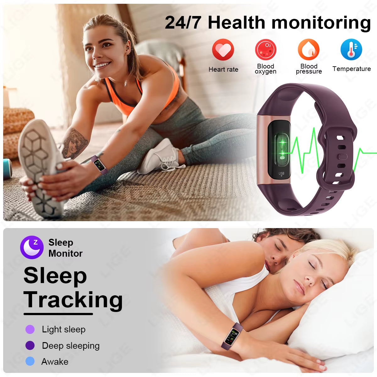 Sport Smart Bracelet Fitness Tracker for Man Women Band Waterproof Connected Phone Tracker Men Smart Watch for Android Ios