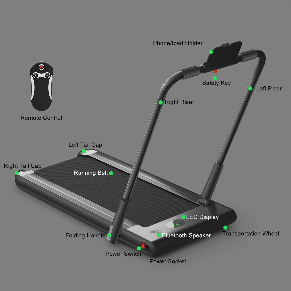 Foldable Electric Treadmill with LED Display & Bluetooth Speaker – Home Cardio Machine