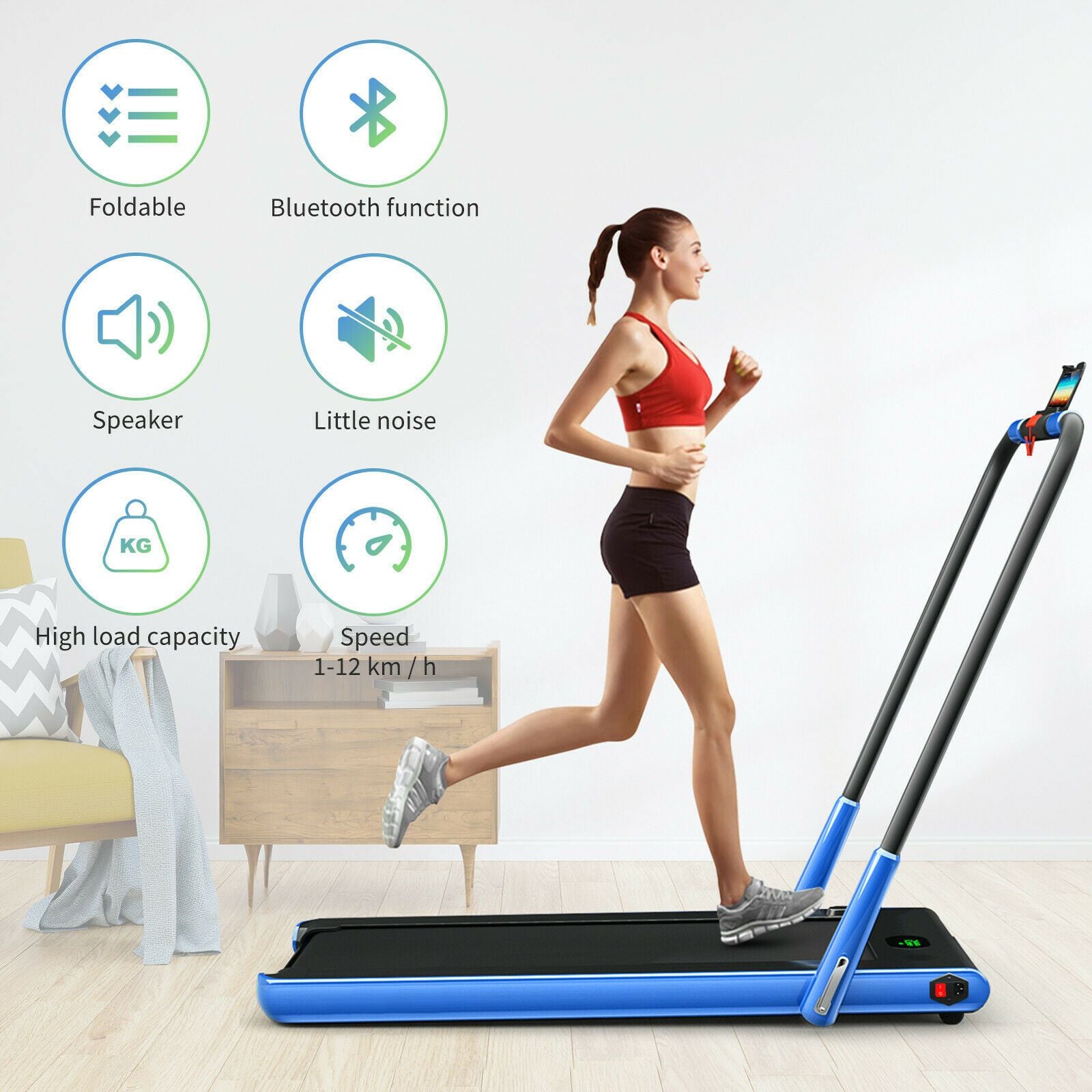 Foldable Electric Treadmill with LED Display & Bluetooth Speaker – Home Cardio Machine