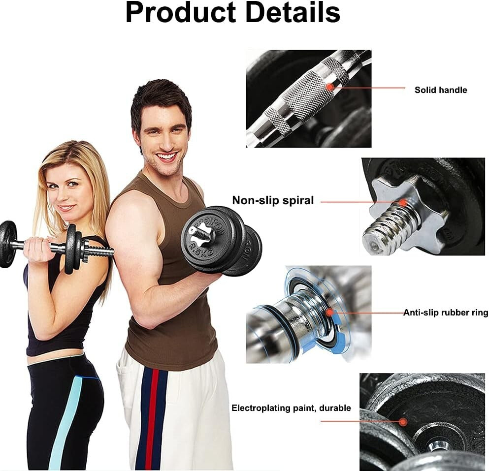 20KG Adjustable Dumbbells Pair Cast Iron Weights Set Gym Fitness Barbell