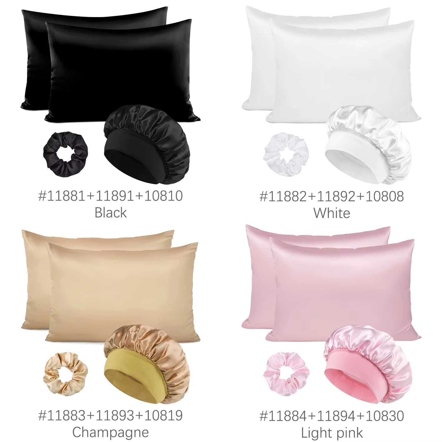 Luxury 4PCS/LOT 2 Pillowcase Hair Scrunchie Night Hat Set Fashion Imitation Silk Satin Pillowcase Sleep Set Tool Silkly Cap