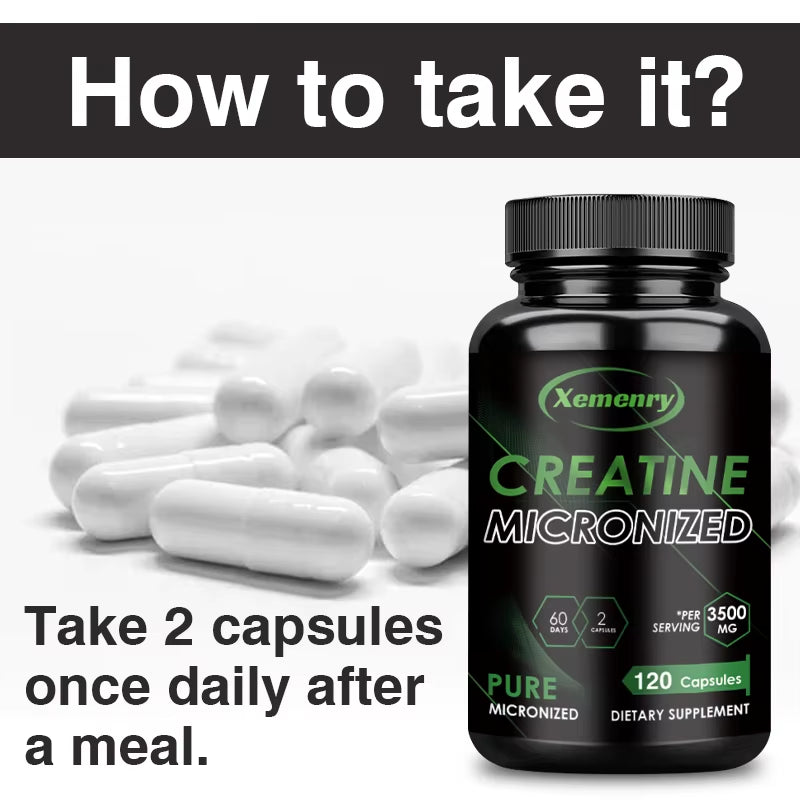 Creatine Monohydrate Capsules - Boosts Energy Levels, Builds Muscle Mass and Promotes Muscle Recovery - 120 Capsules