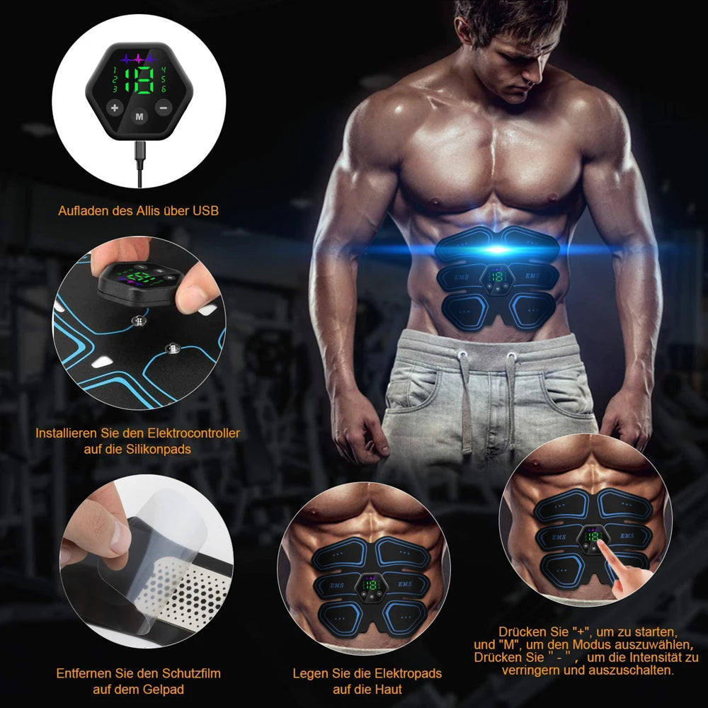 LCD Display Muscle Stimulator EMS Abdominal Hip Trainer Toner USB Abs Fitness Training Home Gym Body Slimming 6 Mode 19 Level