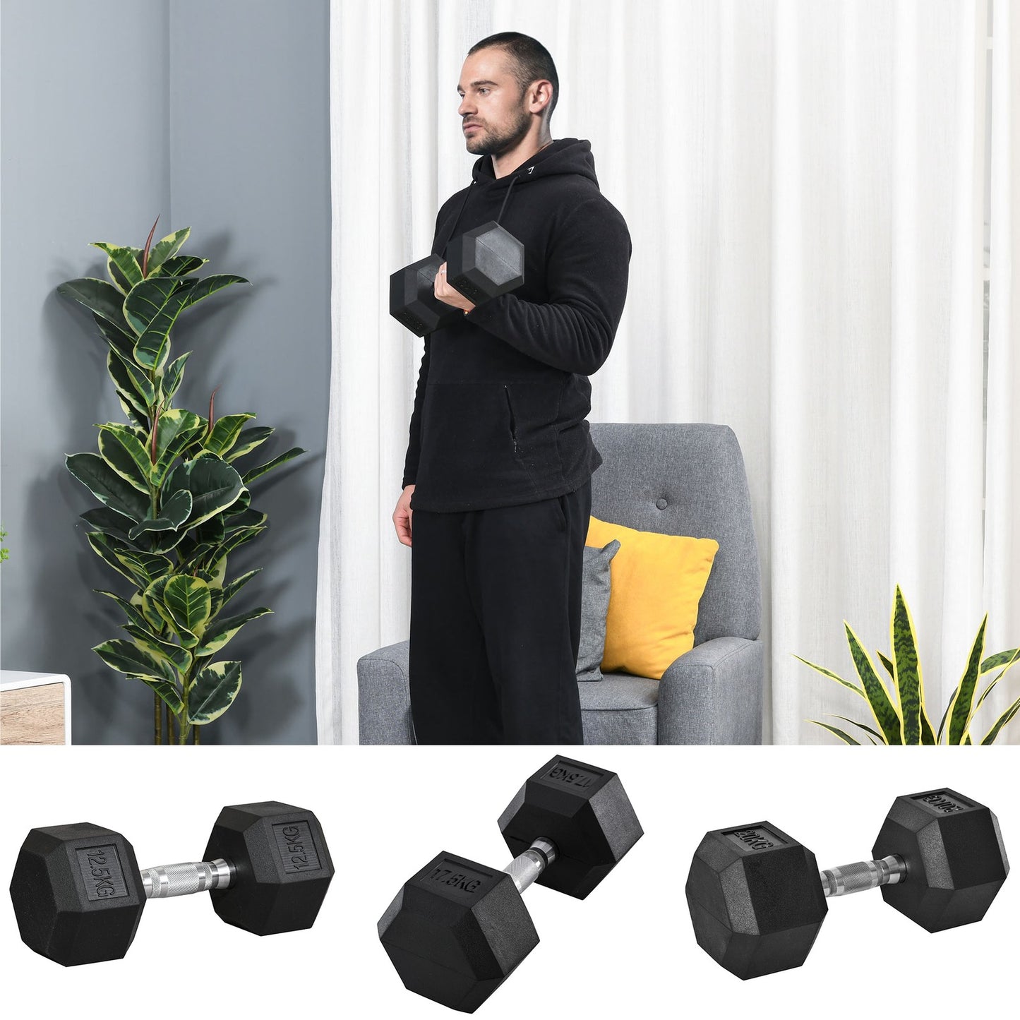 Single Rubber Hex Dumbbell Encased Ergo Weights Home Exercise Gym Fitness