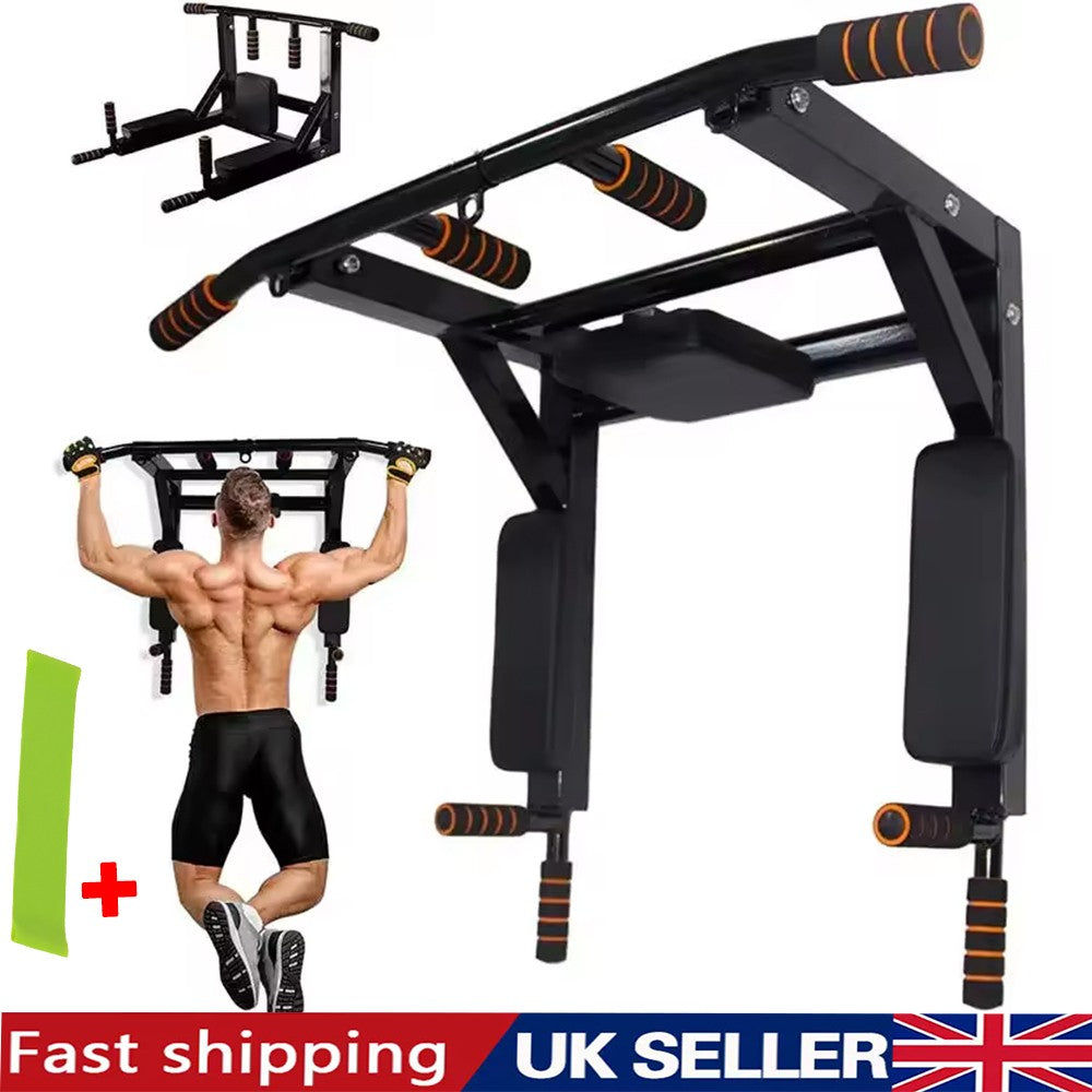 Heavy-Duty Wall Mounted Pull Up Bar & Dip Station – Multi-Gym Home Workout Tower