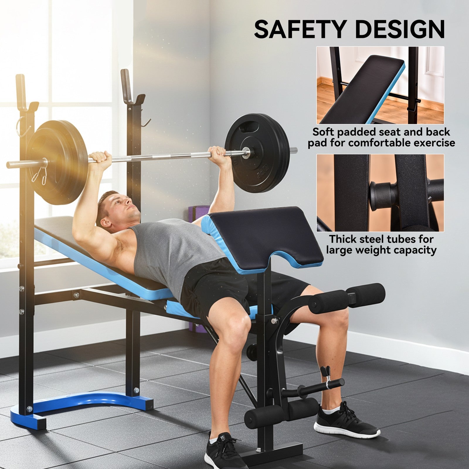Adjustable Weight Bench with Leg Developer Barbell Rack for Home Gym Fitness