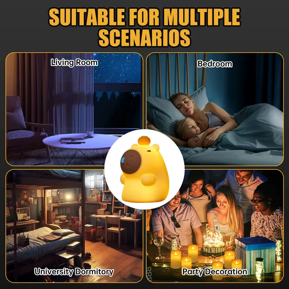Cute Silicone Capybara Night Light Children'S Nightlight Gift USB Rechargeable Animal Touch Bedside Sleep Lamp Decoration