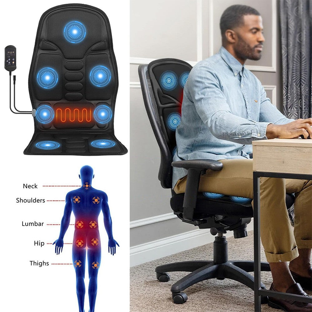 Full Back Massage Cushion with Heat – Car & Home Seat Massager Pad