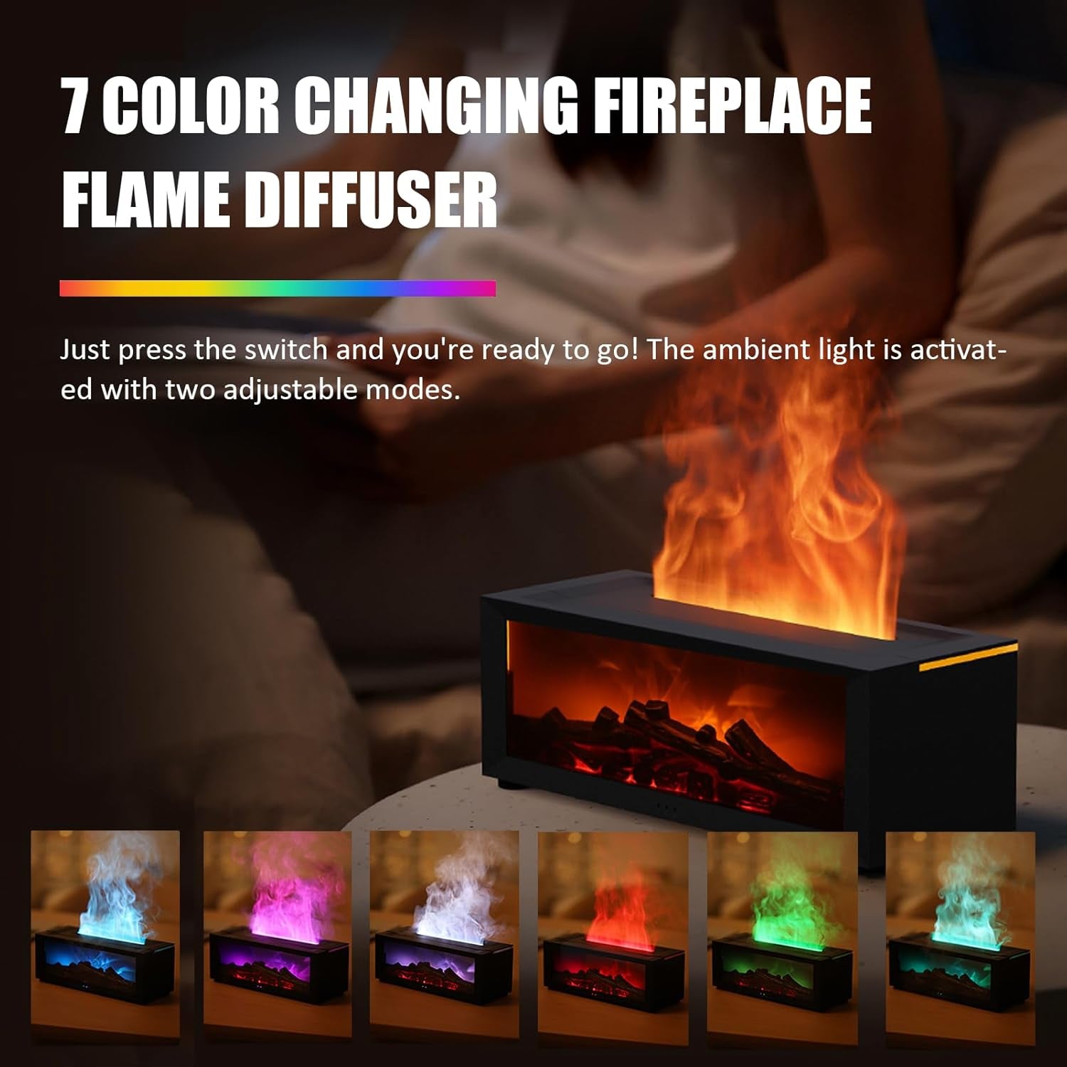 Fireplace Flame Aroma Diffuser – 7-Colour LED Mist Humidifier (150ml)