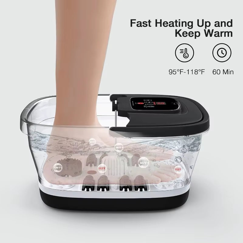Collapsible Foot Spa with Heat, Bubble, Red Light, and Temperature Control, Foot Bath Massager with 8 Shiatsu Massage Rollers