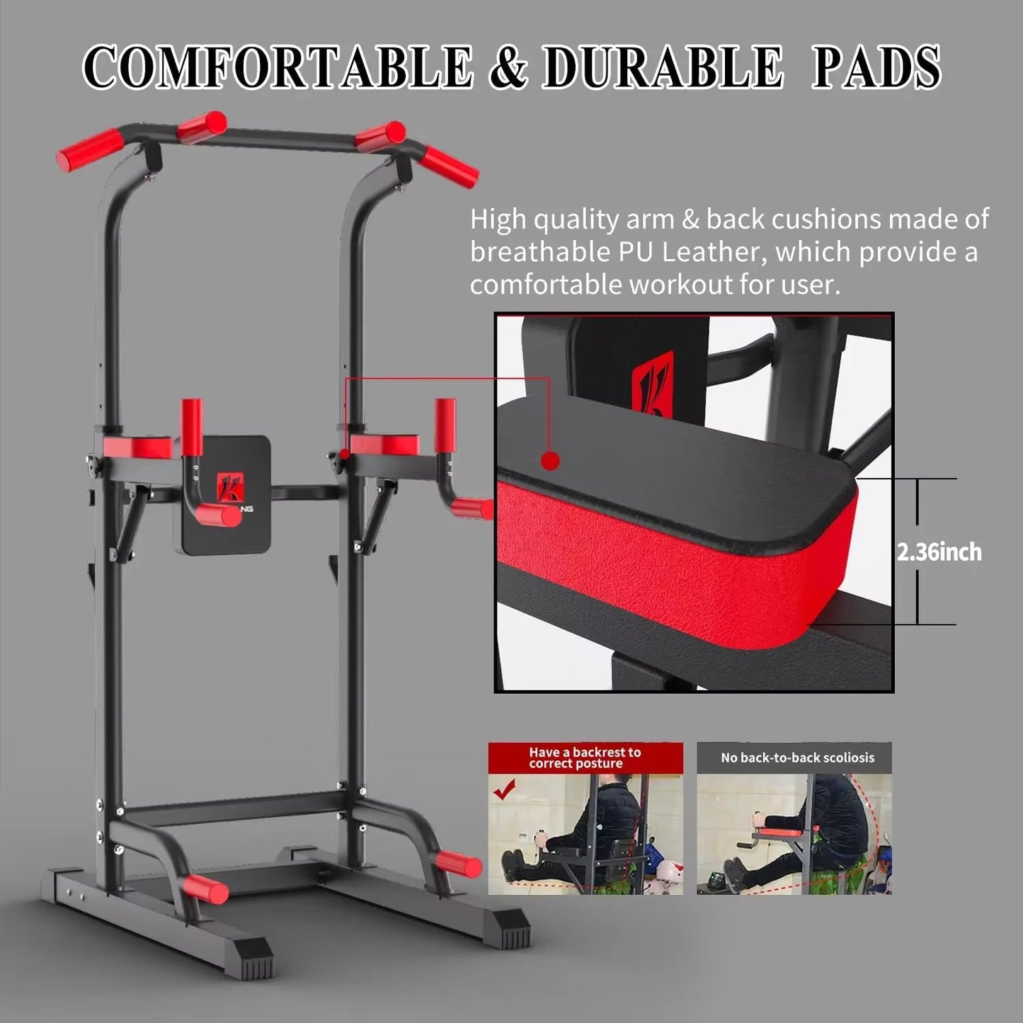 Power Tower Dip Station,Multi-Function Pull up Adujustable Height up 85.5" for Home Gym Strength Training Fitness Equipment,400L