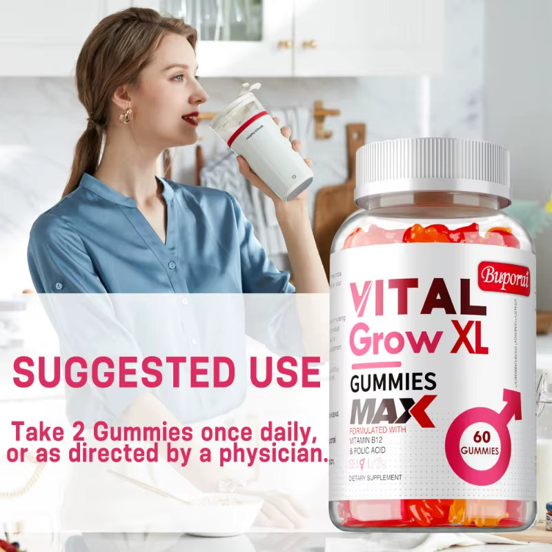 Vital Grow XL Male Gummies - Promotes Muscle Growth and Recovery, Enhances Athletic Performance, Relieves Fatigue - 60Pcs