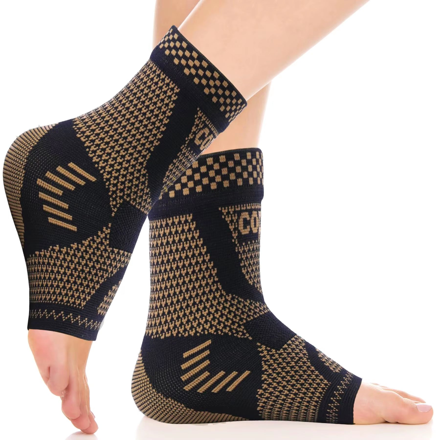 Compression Copper Ankle Brace Socks - Support Sleeve for Sprains, Plantar Fasciitis Relief & Arthritis - Unisex Foot Wrap