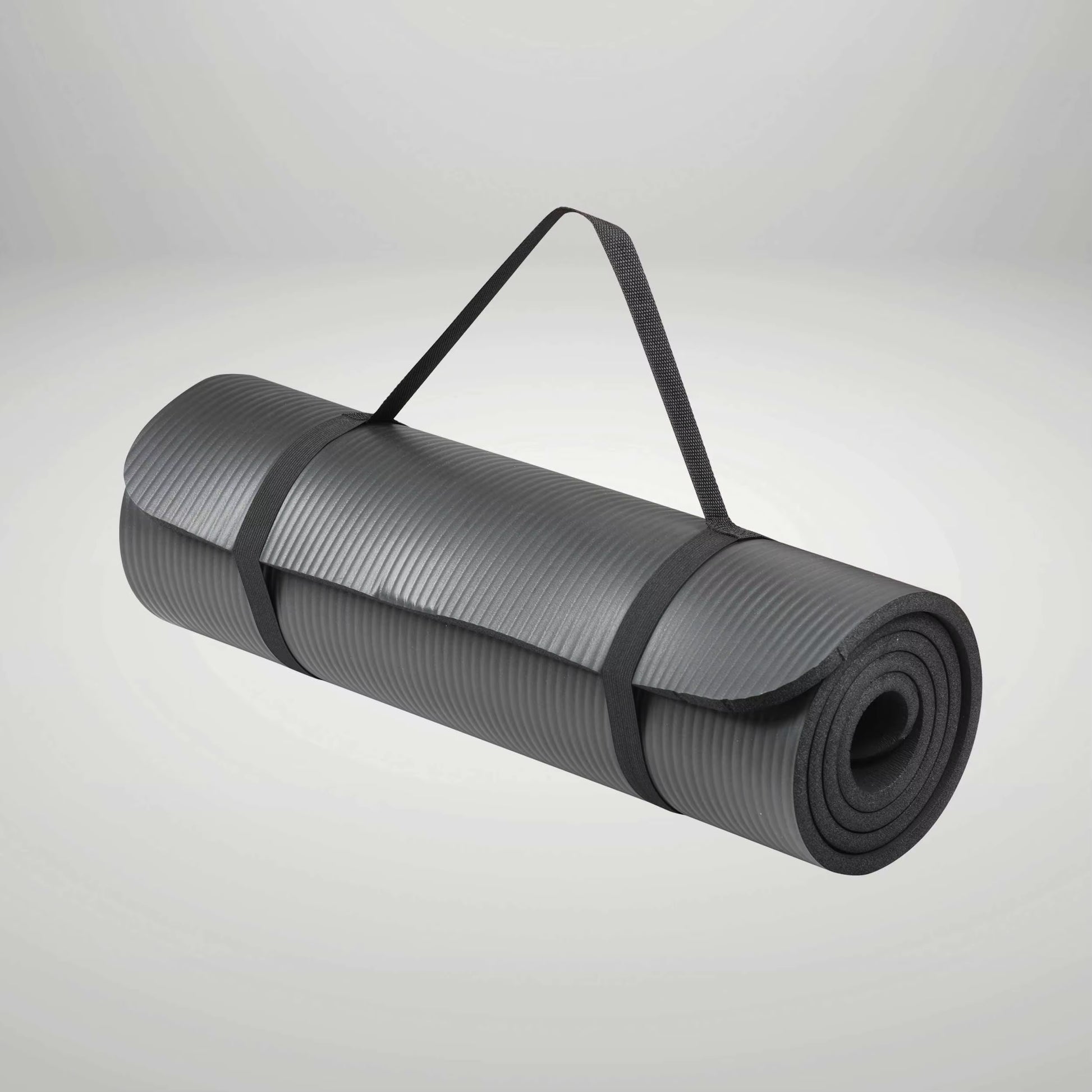 All-Purpose Workout Foam Exercise Yoga Mat, 12Mm Thickness, 72 in X 24 In, NBR Foam, Non-Slip, Carry Strap, Black
